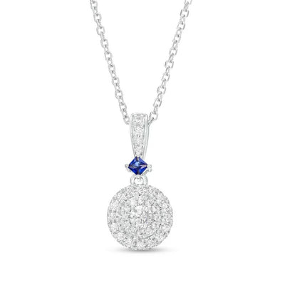 Vera Wang Love Collection 1/4 CT. T.W. Multi-Diamond and Princess-Cut Blue Sapphire Pendant in 10K White Gold - 19"