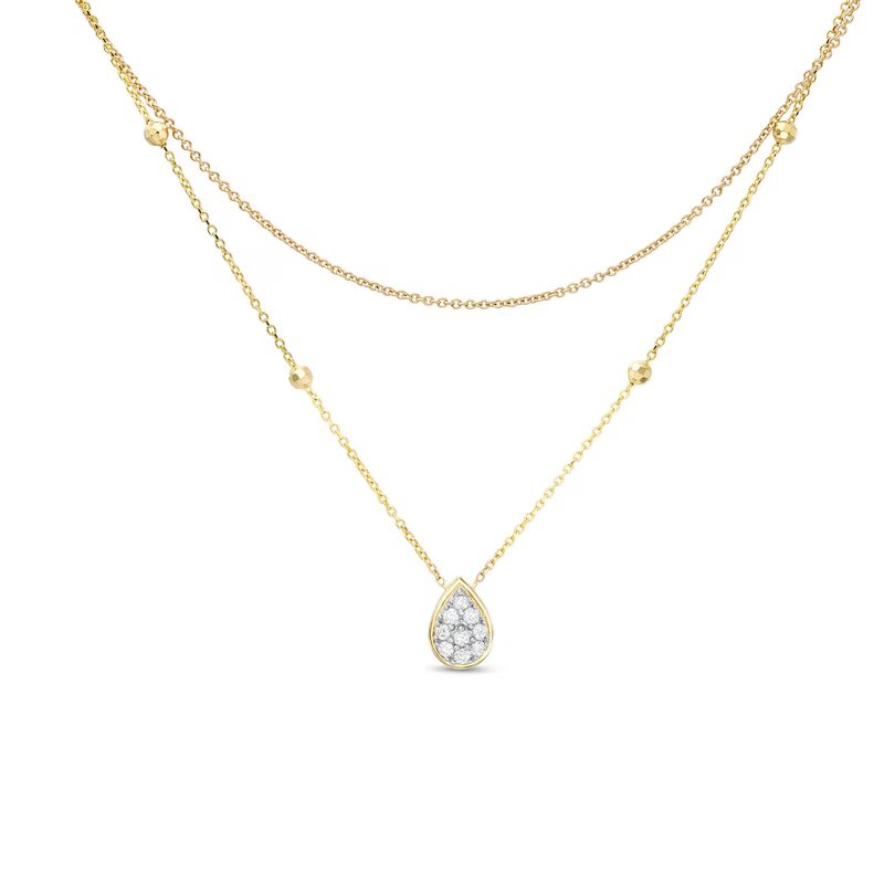 1/6 CT. T.W. Pear-Shaped Multi-Diamond Double Strand Bead Station Necklace in 10K Gold - 16.5"