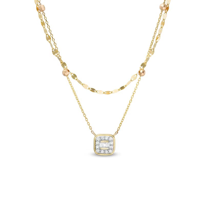 1/6 CT. T.W. Cushion-Shaped Multi-Diamond Frame Double Strand Necklace in 10K Gold - 16.5"