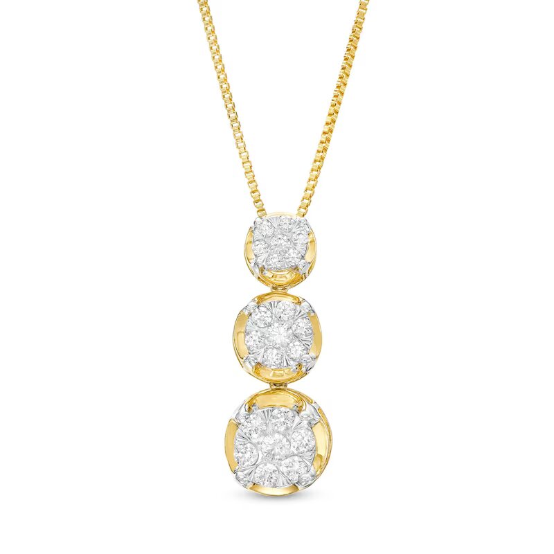 1/2 CT. T.W. Multi-Diamond Frame Graduated Floral Trio Pendant in 10K Gold