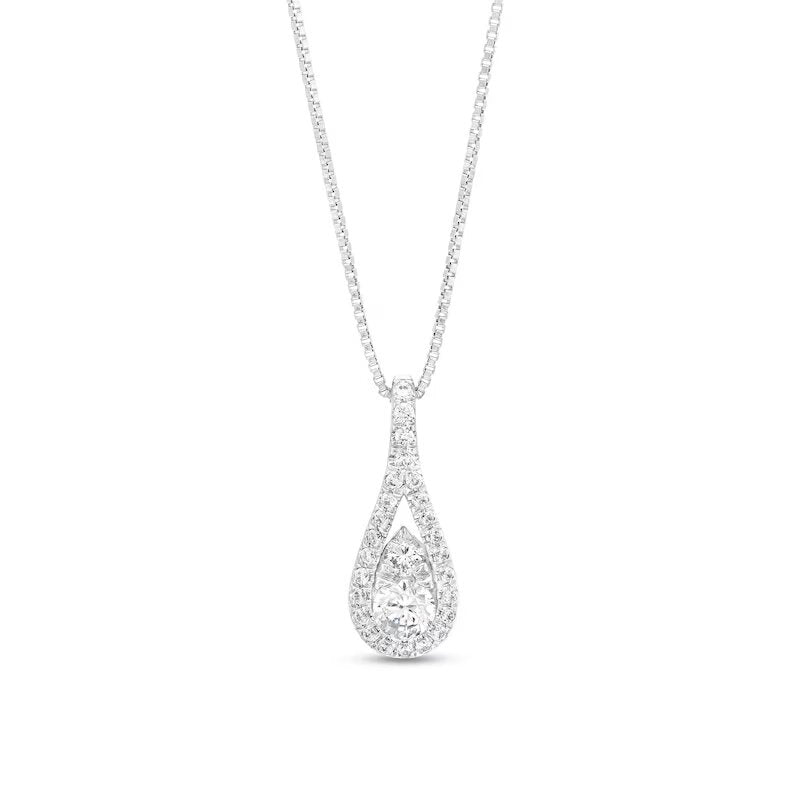 1/3 CT. T.W. Diamond Curved "Y" Necklace in 10K White Gold