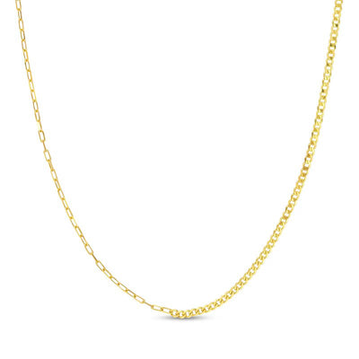 Solid Paper Clip and Curb Chain Half-and-Half Necklace in 14K Gold - 20"