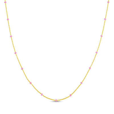 Pink Enamel Bead Station Necklace in 14K Gold