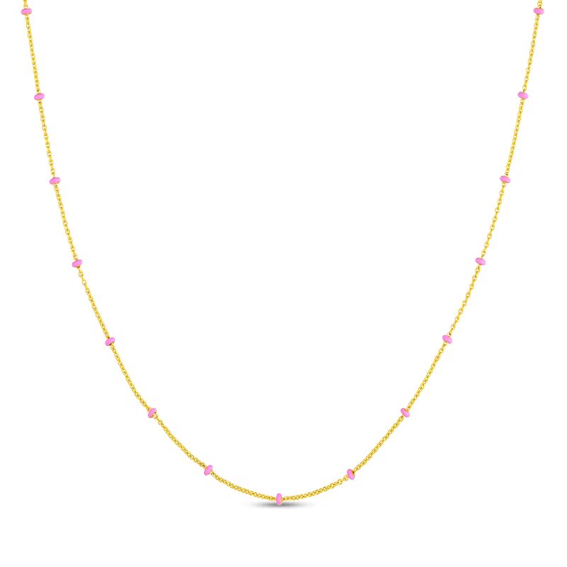 Pink Enamel Bead Station Necklace in 14K Gold