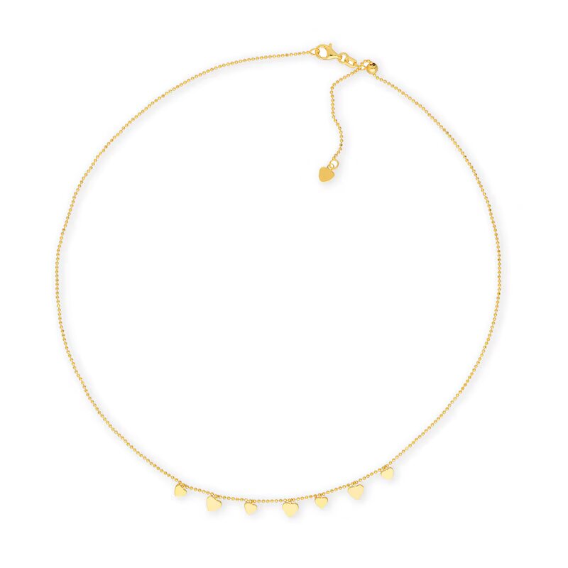 Diamond-Cut Alternating Small and Large Heart Necklace in 14K Gold