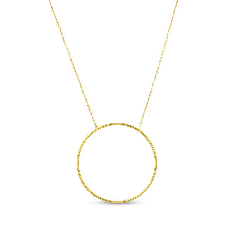 Diamond-Cut Extra Large Circle Outline Necklace in 14K Gold