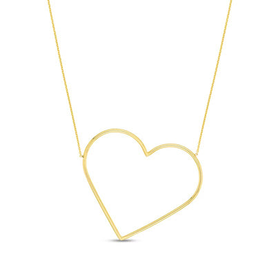 Diamond-Cut Extra Large Slanted Heart Outline Necklace in 14K Gold