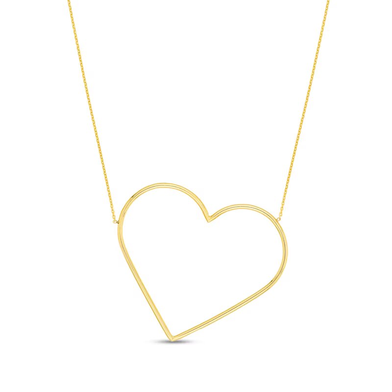 Diamond-Cut Extra Large Slanted Heart Outline Necklace in 14K Gold