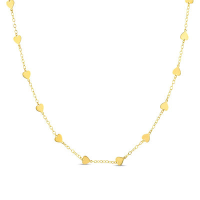 Diamond-Cut Heart Station Necklace in 14K Gold