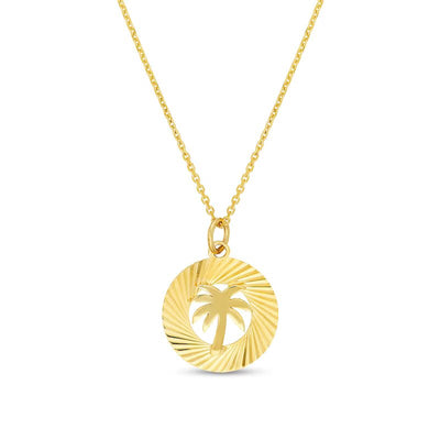 Diamond-Cut Palm Tree Fluted Frame Medallion Pendant in 14K Gold