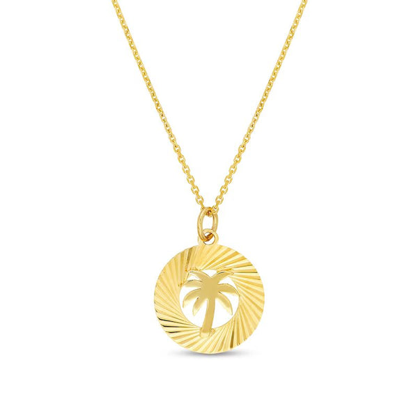 Diamond-Cut Palm Tree Fluted Frame Medallion Pendant in 14K Gold