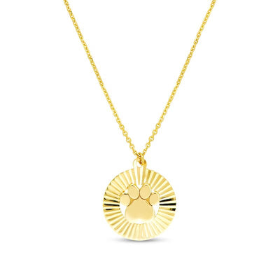 Diamond-Cut Paw Print Fluted Frame Medallion Pendant in 14K Gold