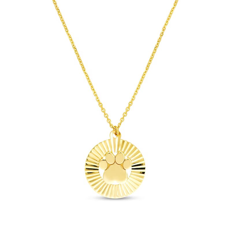 Diamond-Cut Paw Print Fluted Frame Medallion Pendant in 14K Gold