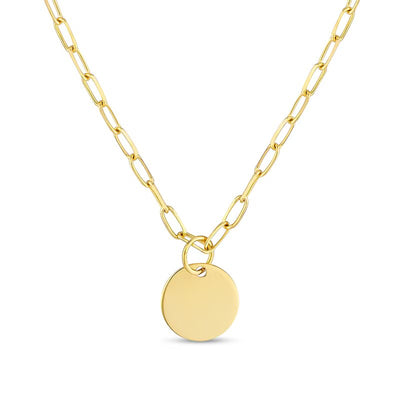 Diamond-Cut Round Disc Paper Clip Link Chain Pendant in 14K Gold