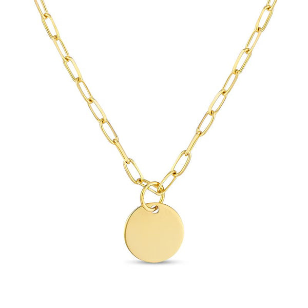 Diamond-Cut Round Disc Paper Clip Link Chain Pendant in 14K Gold