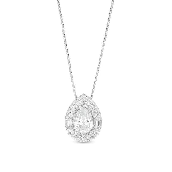 1 CT. T.W. Certified Pear-Shaped Lab-Created Diamond Double Frame Pendant in 14K White Gold (F/SI2)