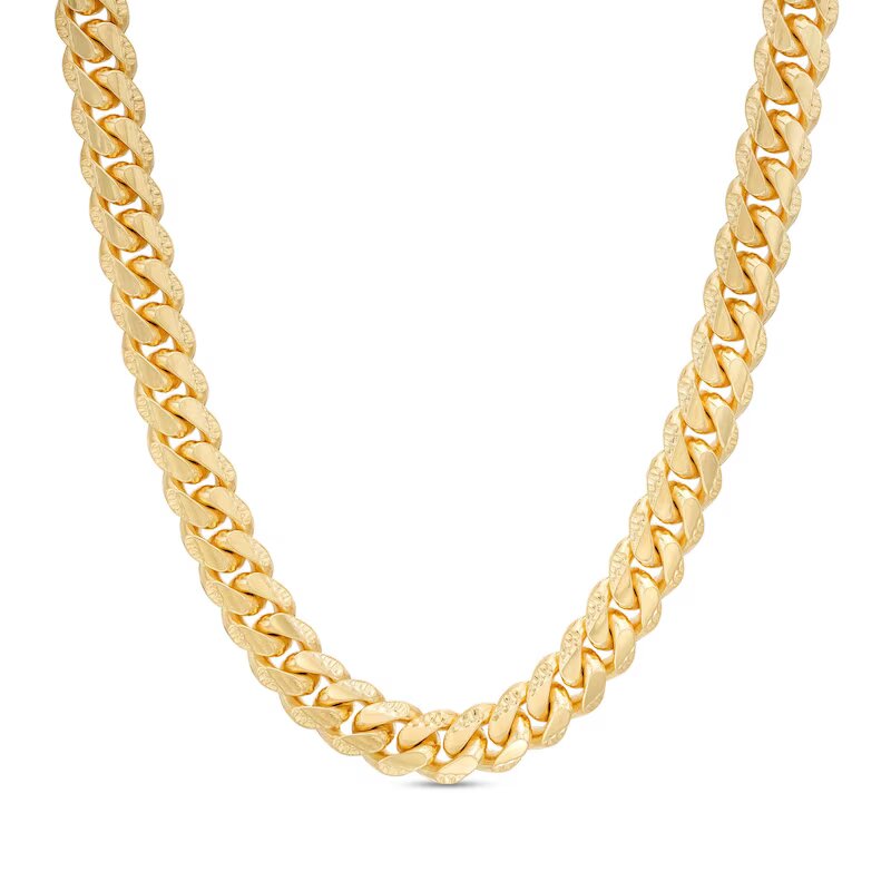 Men's 6.93mm Diamond-Cut Solid Cuban Curb Chain Necklace in 10K Gold - 20"