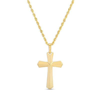 Men's Diamond-Cut Knife-Edge Three Dimensional Flared Cross Pendant in 14K Gold - 20"