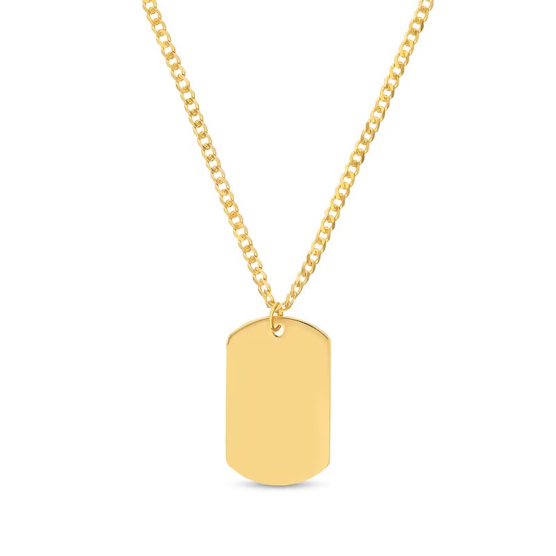 Men's Diamond-Cut Engravable Dog Tag Pendant in 14K Gold - 20"