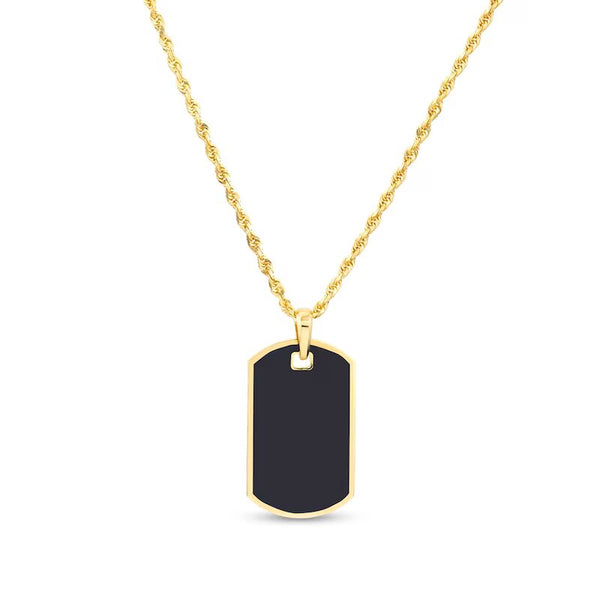 Men's Diamond-Cut Black Enamel Dog Tag Pendant in 14K Gold - 20"