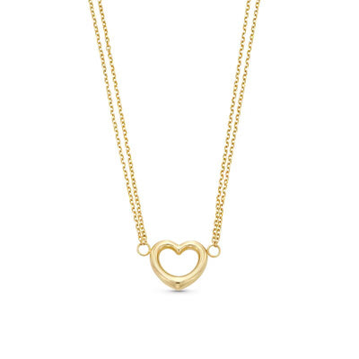 Diamond-Cut Dainty Heart Outline Double Strand Necklace in 10K Gold – 17"