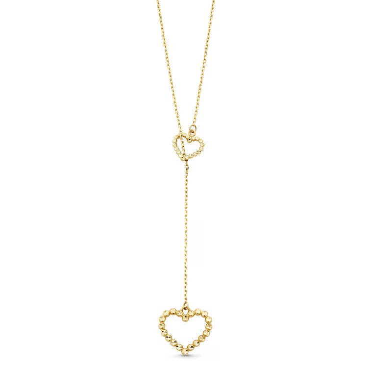 Diamond-Cut Double Heart Lariat Necklace in 10K Gold