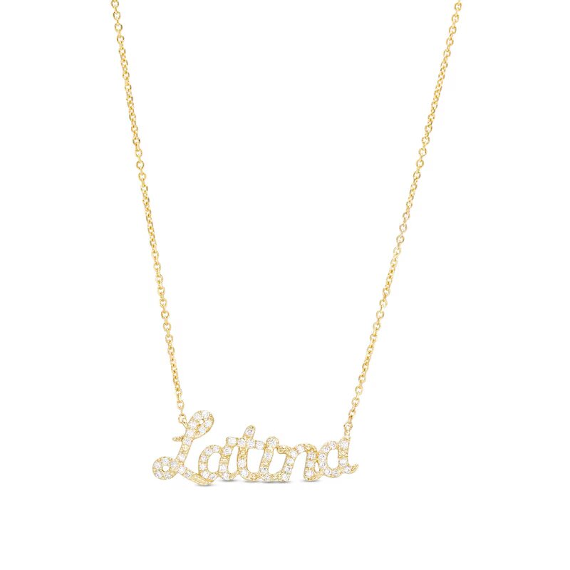 Love Talks 1/6 CT. T.W. Diamond "Latina" Cursive Script Necklace in 10K Gold