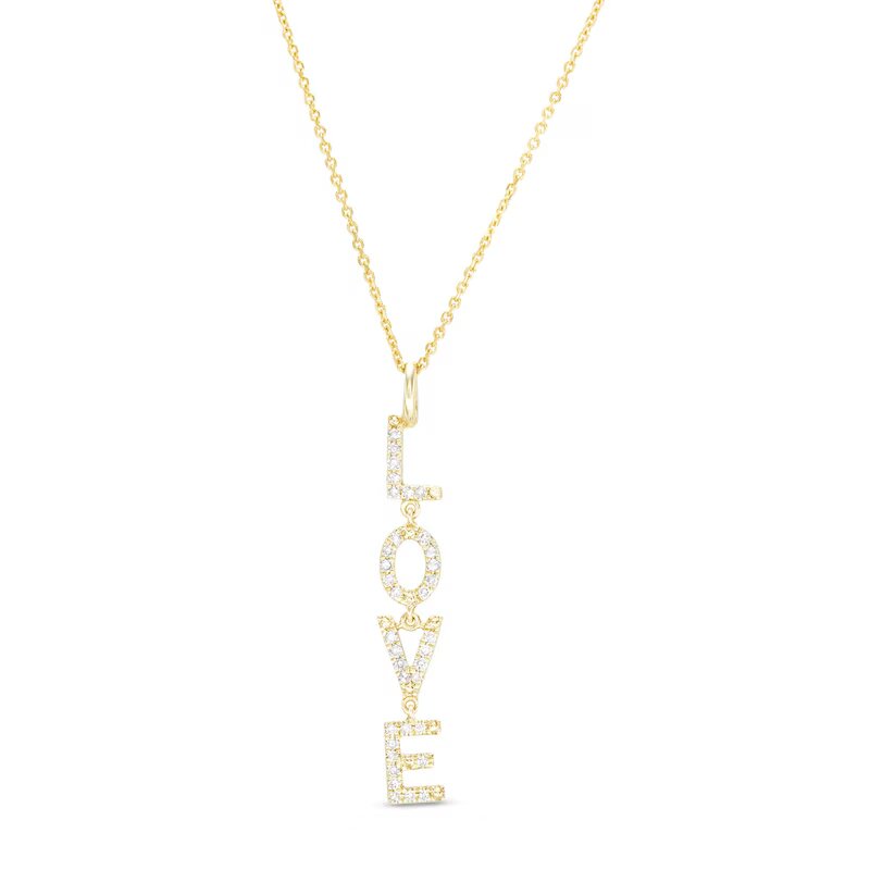 Love Talks 1/6 CT. T.W. "LOVE" Vertical Drop Pendant in 10K Gold
