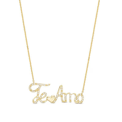 Love Talks 1/6 CT. T.W. Diamond "Te Amo" Cursive Script with Heart Necklace in 10K Gold