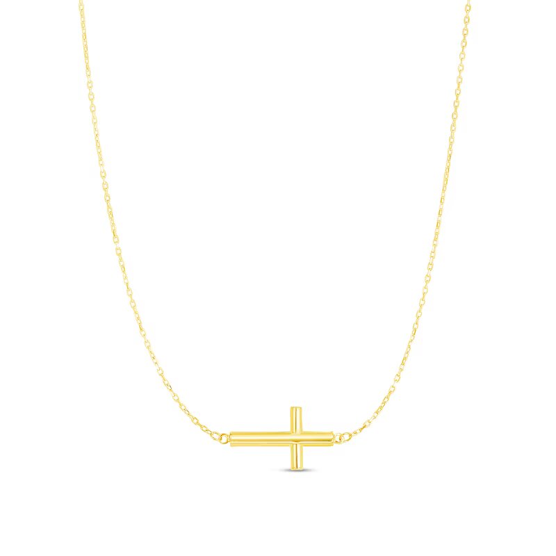 Multi-Finish Sideways Cross Necklace in 14K Gold