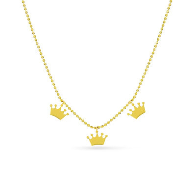 Child's Polished Triple Crown Necklace in 14K Gold - 15"