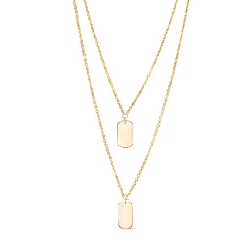 Dog Tag Double Strand Necklace in 10K Gold