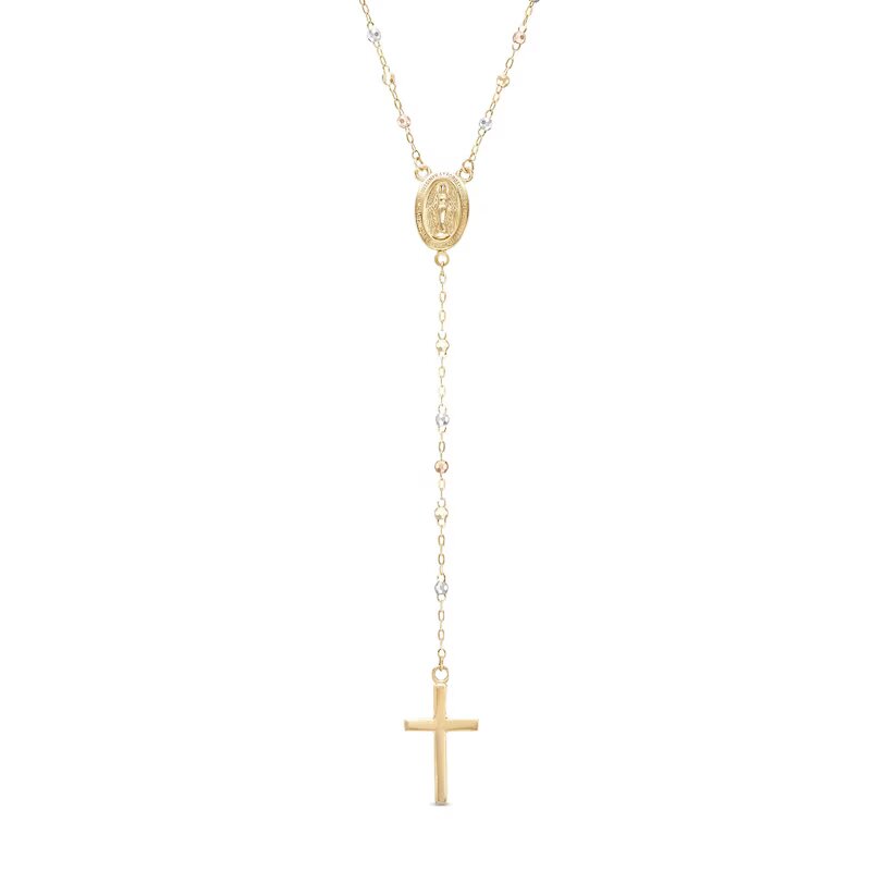 Rosary Necklace in 10K Tri-Tone Gold - 20"