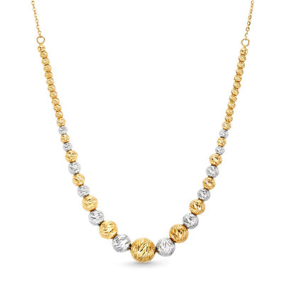 Oro Diamante™ Graduating Hollow Brilliance Bead Necklace in 14K Two-Tone Gold