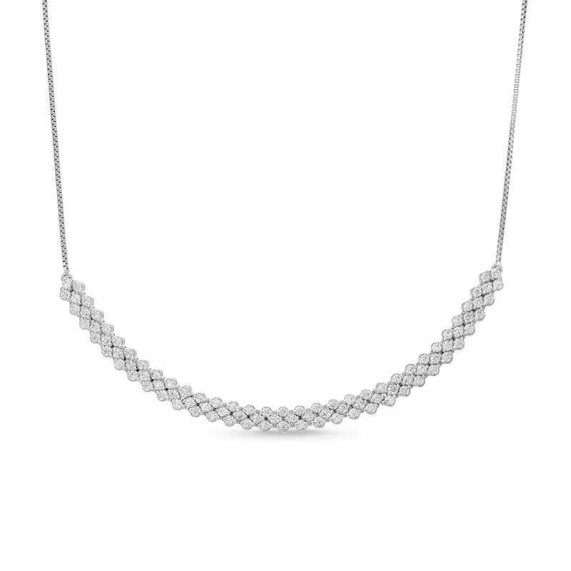 1 CT. T.W. Diamond Scallop Edge Curved Bar Necklace in 10K White Gold - 15.5"