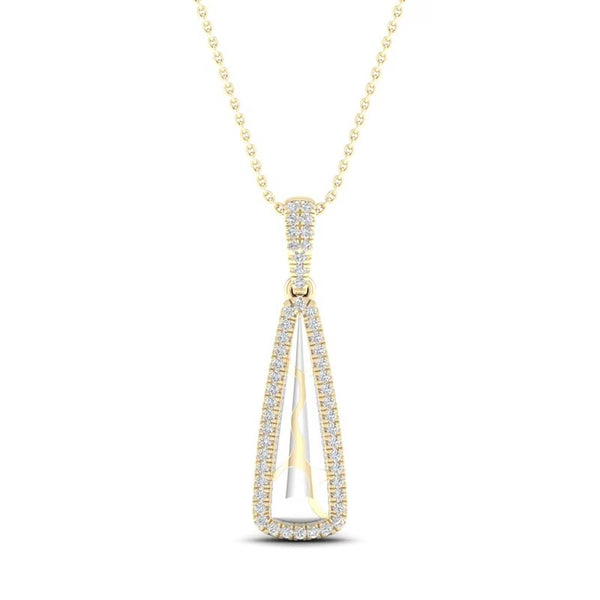 1/6 CT. T.W. Diamond Edge Elongated Triangle White Kintsugi-Style Pendant in 10K Gold with Ceramic