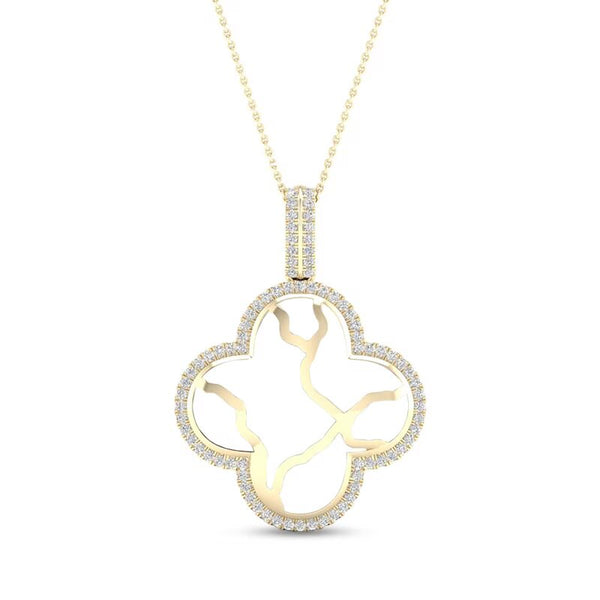 1/4 CT. T.W. Diamond Edge Clover White Kintsugi-Style Pendant in 10K Gold with Ceramic