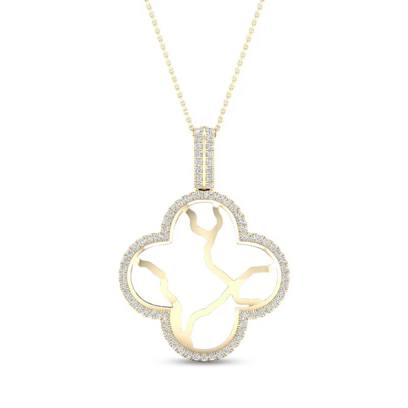 1/4 CT. T.W. Diamond Edge Clover White Kintsugi-Style Pendant in 10K Gold with Ceramic