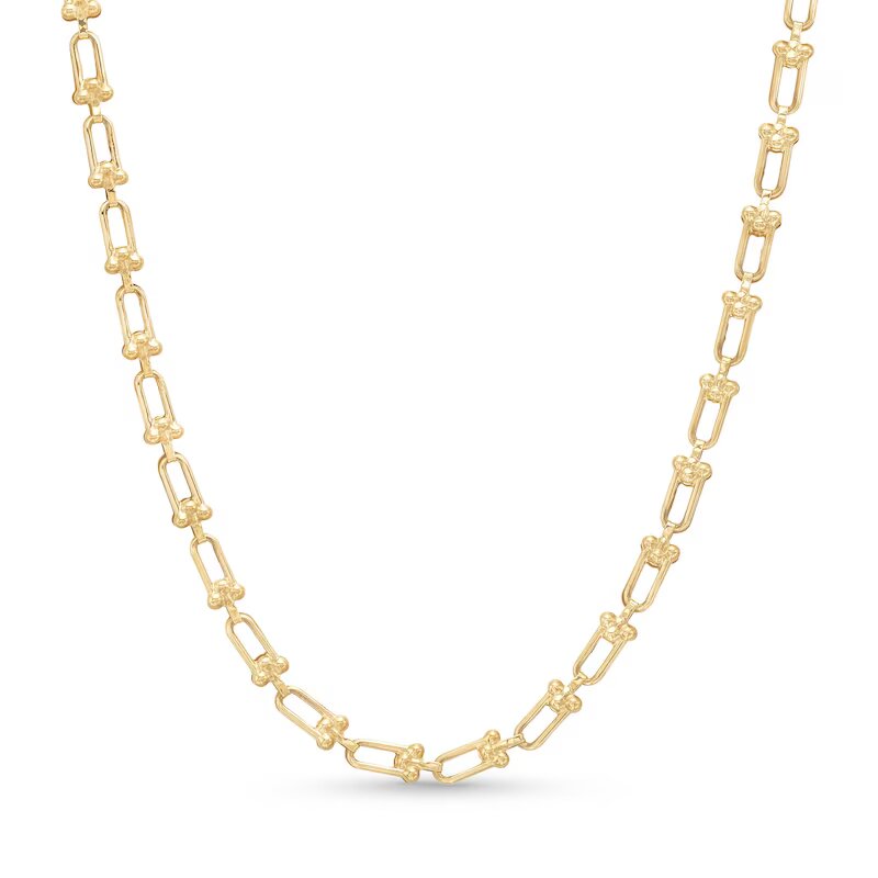 Equestrian Stirrup Line Necklace in Hollow 10K Gold - 18" - Shryne Diamanti & Co.