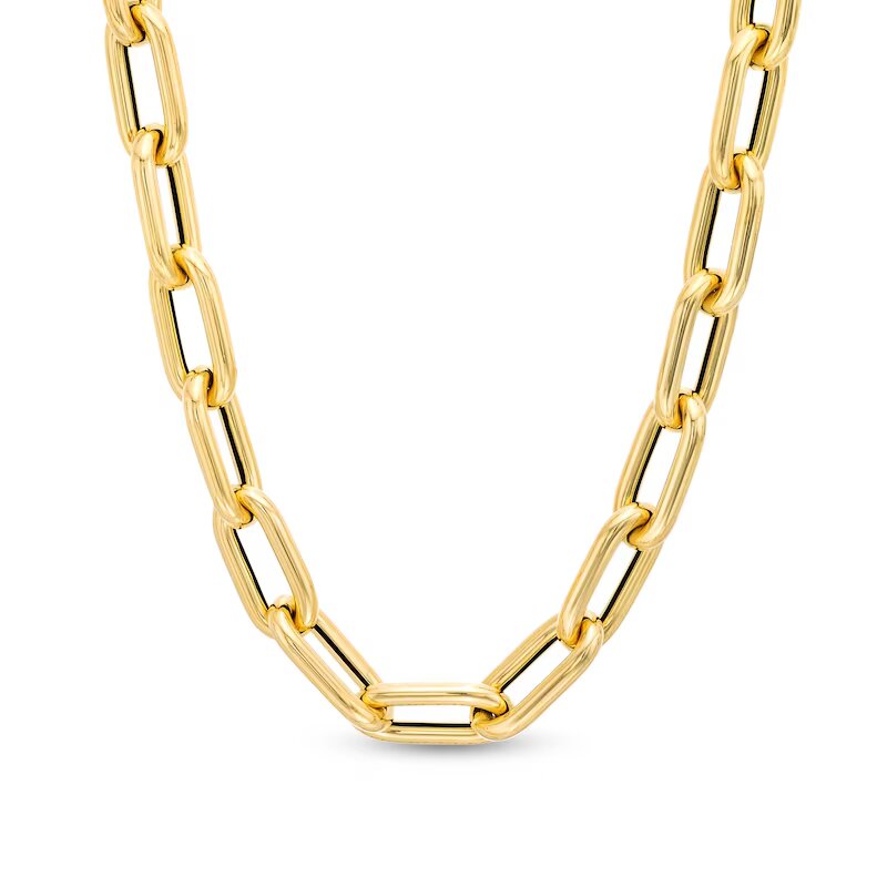 2.5mm Hollow Paper Clip Cheval Chain Necklace in 14K Gold - 20"