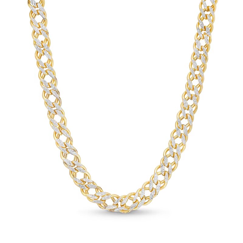 7.0mm Diamond-Cut Hollow Link Chain Necklace in 14K Two-Tone Gold – 18”