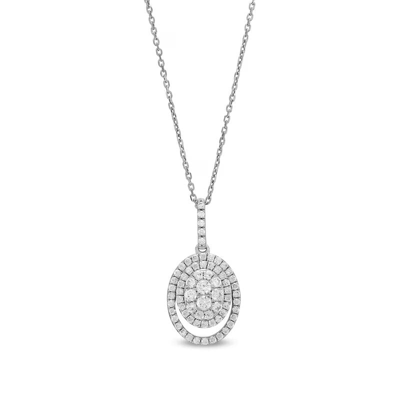 3/4 CT. T.W. Oval Multi-Diamond Open Double Frame Pendant in 10K White Gold