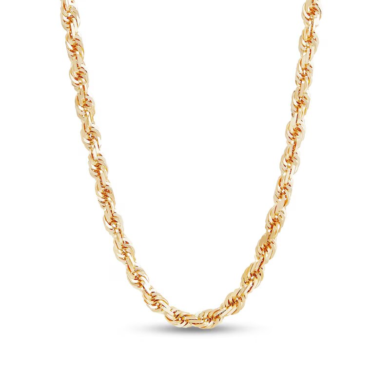 Diamond-Cut 6.5mm Rope Chain Necklace in Solid 14K Gold