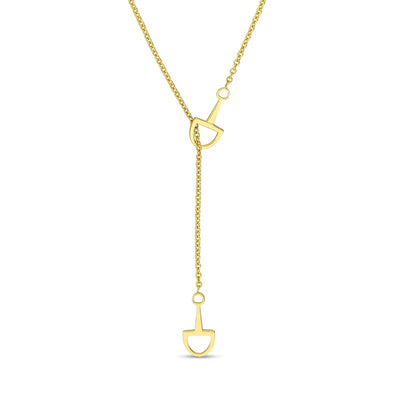 Double Horse Bit Lariat Necklace in 14K Gold