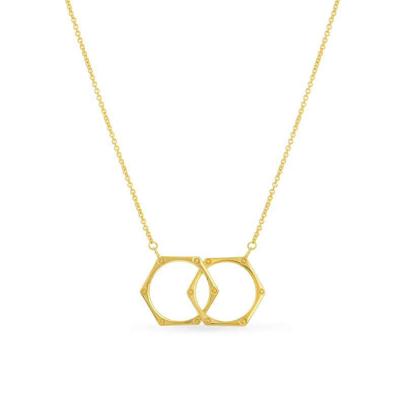 Interlocking Hexagon Shapes Necklace in 14K Gold