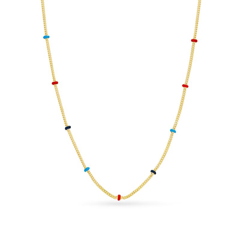 Multi-Color Enamel Bead Station Alternating Necklace in 14K Gold