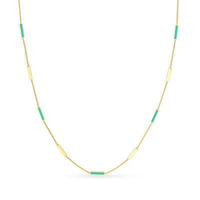 Alternating Turquoise Enamel and Polished Bar Station Necklace in 14K Gold