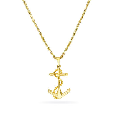 Wrapped Rope Anchor Pendant in 14K Gold - 20"