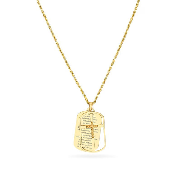 Lord’s Prayer with Diamond-Cut Cross Double Tag Pendant in 14K Gold - 20"