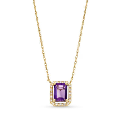 Princess-Cut Amethyst and 1/10 CT. T.W. Diamond Open Halo Pendant in 10K Gold